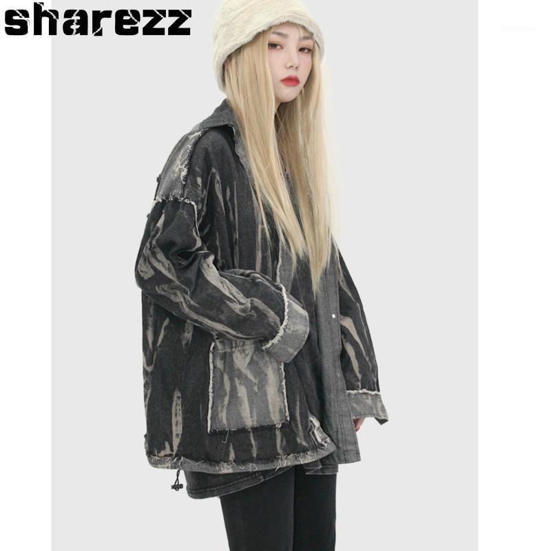 

Women's Jackets Sharezz Spring Autumn 2022 Loose Fit Denim Bomber Jacket Women Long Sleeve Big Size Overcoat Clothes Streetwaer Short Coat, Black