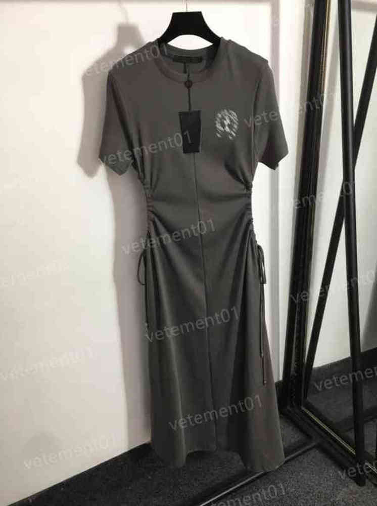 

Fashion Womens Dresses Cross Print On The Chest Drawstring Open Waist Slimming Short-sleeved Dress High Quality Luxury Sexy Designer Women Clothing 0912