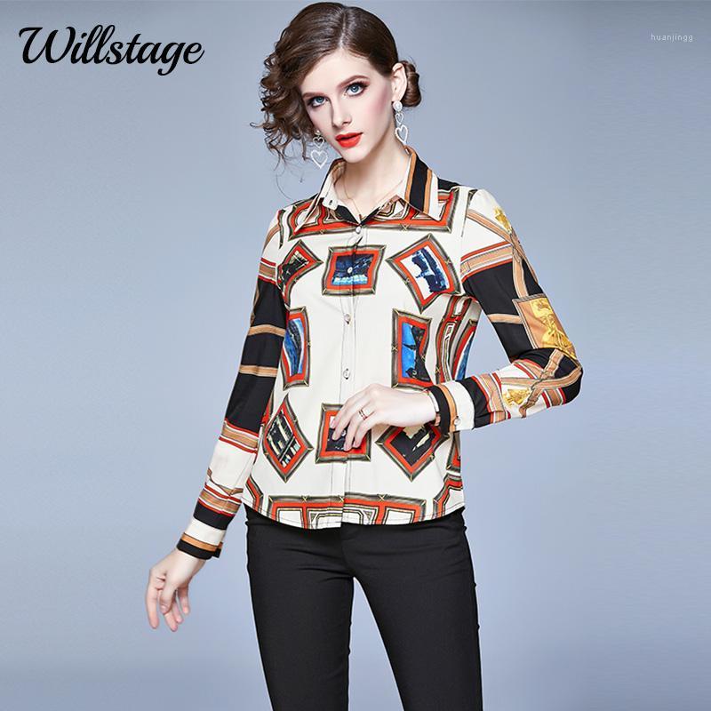 

Willstage Women Shirts Long Sleeve Button Pattern Positioning Printed Blouse Office Ladies Work Wear 2022 Spring Collar Shirt Women's, The picture color