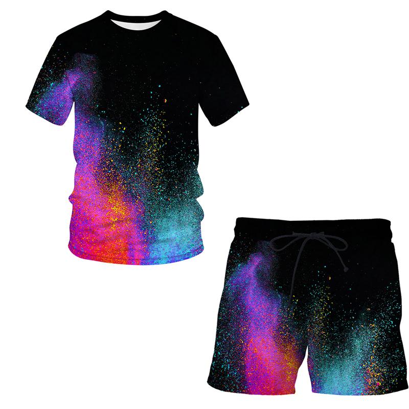 

Men's Tracksuits Funny Speckled Tie Dyeing Series 3D Print T-shirt Shorts Set Male Sportswear Round Neck Short Sleeve Tracksuit Summer Beach, Gray