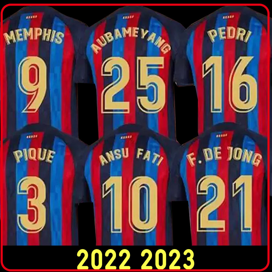 

Camisetas de football 2023 Barcelona Soccer Jerseys Ansu Fati Kun Aguero SERGIO ADAMA F. DE JONG DAVI ALVES kit shirt men kids sets home, Men(ba sa)