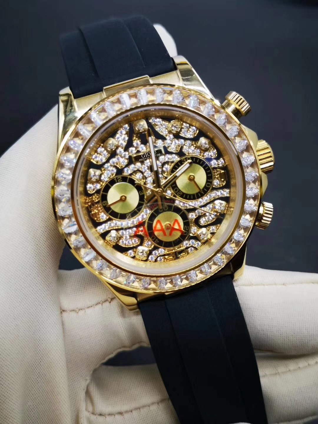 

Men Watch Automatic Mechanical Black Rubber Rose Gold Diamond