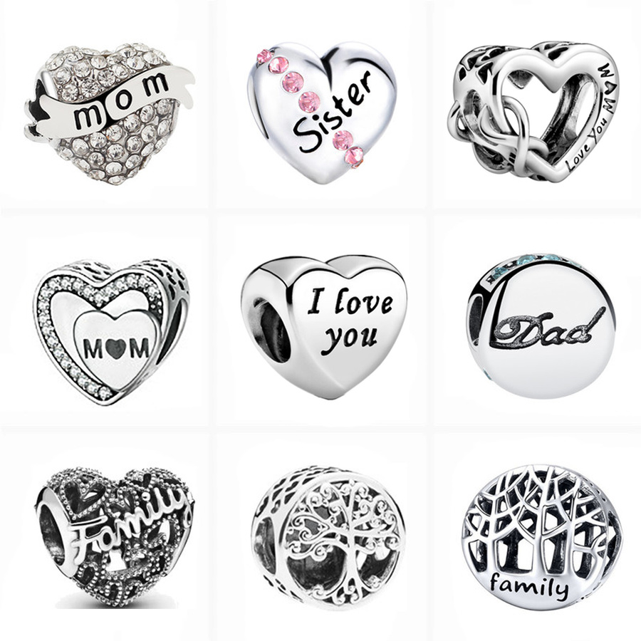 925 Sterling Silver Dangle Charm Hollow Family Tree Dad Mom Sister Bead Fit Charms Bracelet DIY Jewelry Accessories