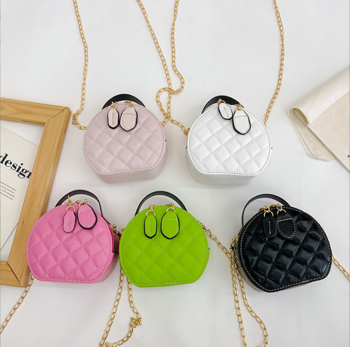 

Lady style children diamond lattice quilted handbags girls princess shell bags kids metal chain one shoulder bag A8750, Peach