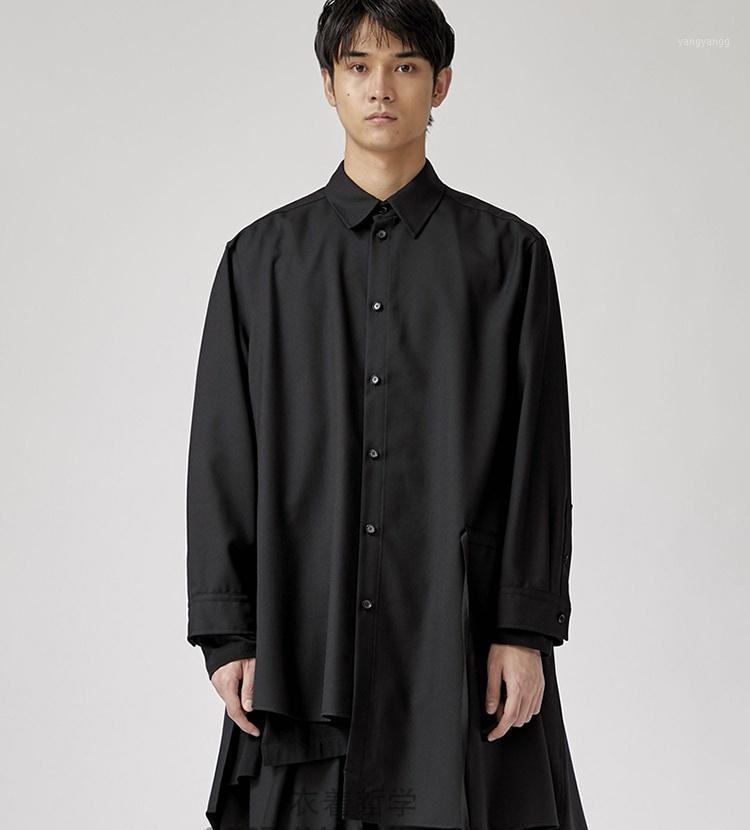 

Men' Shirts In The Long Section Of Dark Asymmetry Irregular Casual, Black