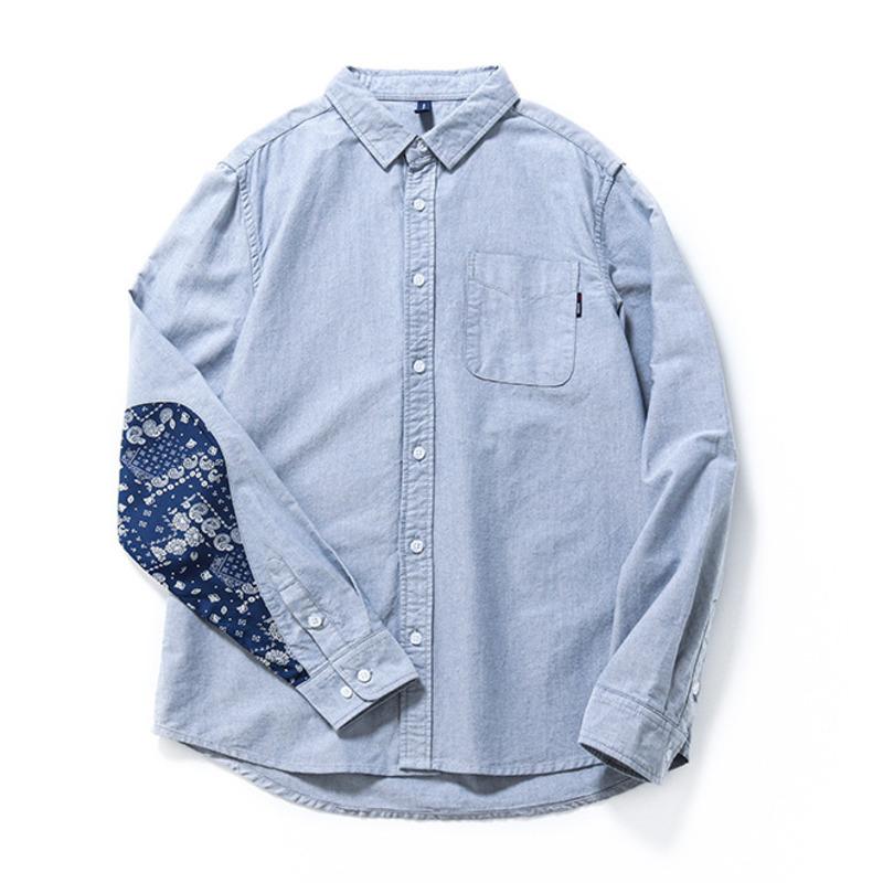 

Men's Casual Shirts Fashion Oxford For Men Cashew Patchwork Long Sleeve Cotton Button Up Shirt Korean Streetwear Mens Designer ClothesMen's, Gray