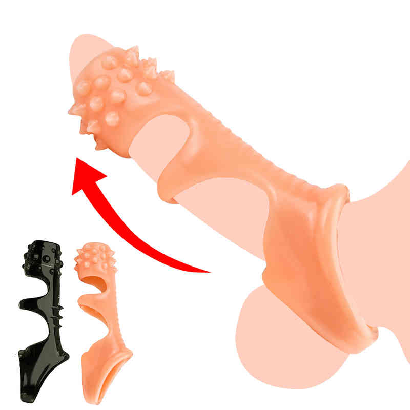 Massager Condom Sex Toy Silicone Reusable Penis Sleeve Flexible Glans Enlarger Extender Delay Ejaculation Cock Ring Adult Toys for Men-image-776763928
