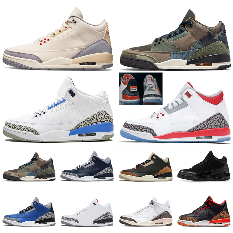 

Jumpman 3 3s III Basketball Shoes for Mens Shady Muslin Patchwork Muslin Georgetown Desert Elephant Racer BlueUNC Black CAT White Cement Men Women Sneakers Trainers, 40-47 fire red