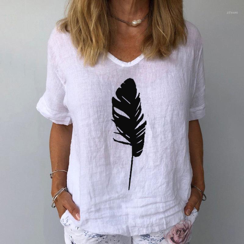 

Women' Blouse Plus Size White Tops And Blouses Casual Cotton Linen Print Short Sleeves Shirt Bluzka Damska & Shirts, Sky blue