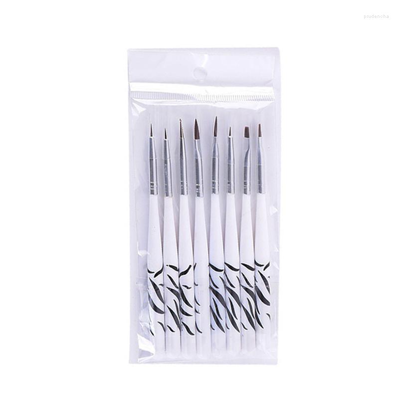 

False Nails 8Pcs Set Professional Manicure UV Gel Brush Pen Zebra Pattern Nail Art Painted Strokes Carved Tools Potherapy Prud22, 01