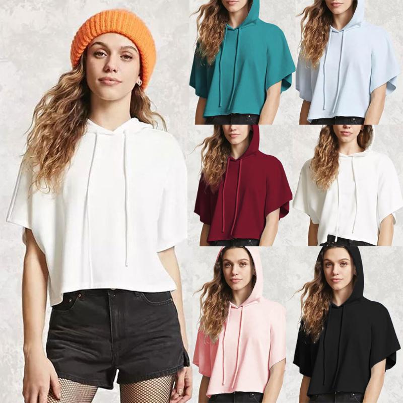 

Women's Hoodies & Sweatshirts 40#Women Short Sleeve Hoodie Pullover Solid Color Cut Out Crop Casual Tops Autumn Basic Elegant Sweet Brief Da, Black