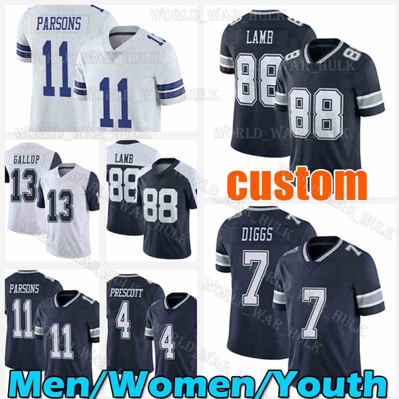 

88 CeeDee Lamb Jersey 11 Micah Parsons Football 7 Trevon Diggs Dak Prescott KaVontae Turpin Elliott Jalen Tolbert Dallas Cowboys Zack Martin Mika Tafua Troy Aikman, Men custom (n z)