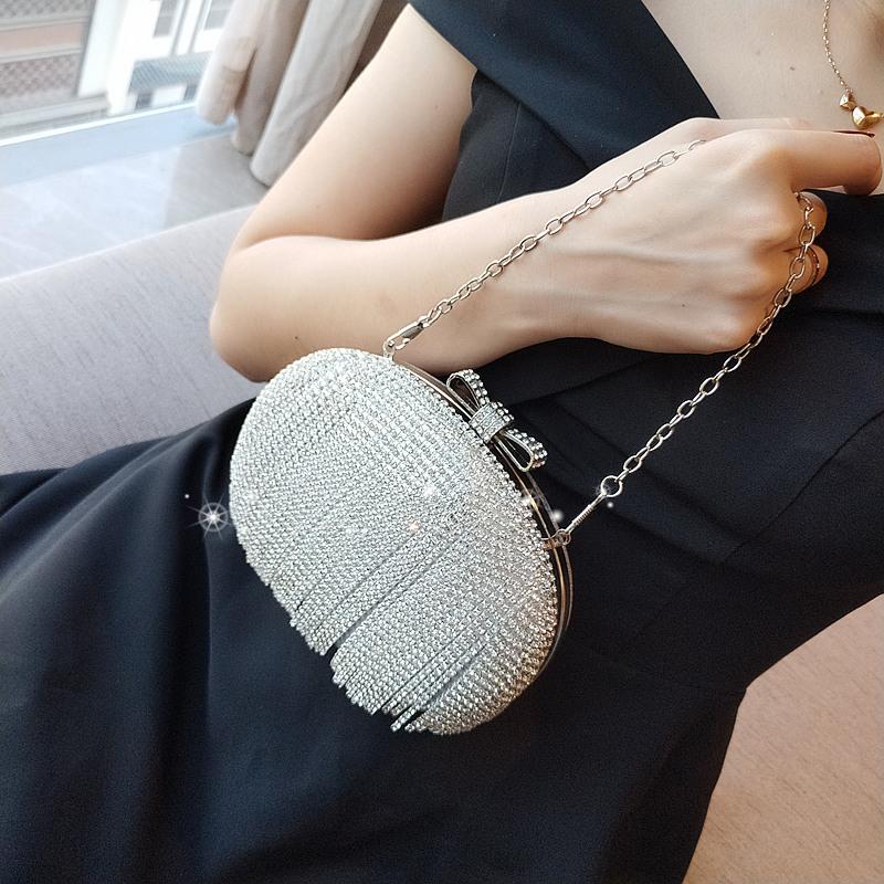 

Evening Bags Silver Diamond Tassel Wedding Handbags Rhinestone Finger Dinner Clutch Bag Women Day Mini Purse With Chain Bow BuckleEvening, Red