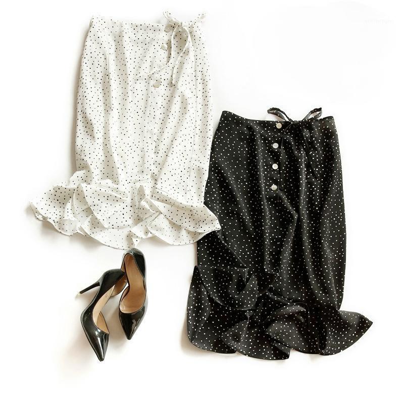 

Skirts Japan Style Irregular Dot For Women Sweet Fresh Chiffon High Waist Skirt Female 2022 Fashion Office Lady Bottoms, Beige