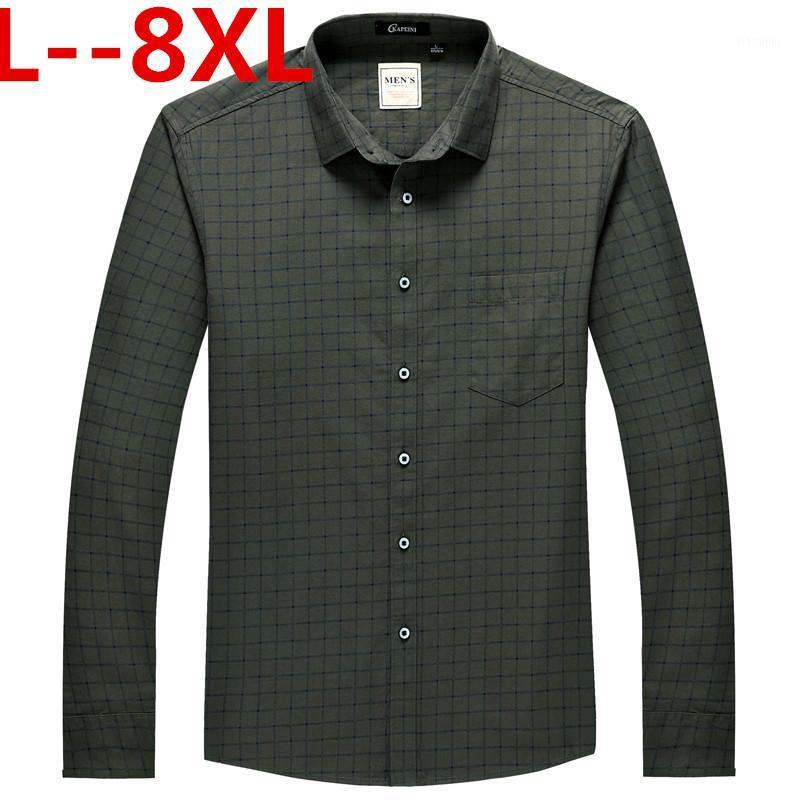 

Men 8XL Plaid 6XL 5X Checkered Shirt Brand Fashion Button Down Long Sleeve Casual Shirts Plus Size Drop Men's