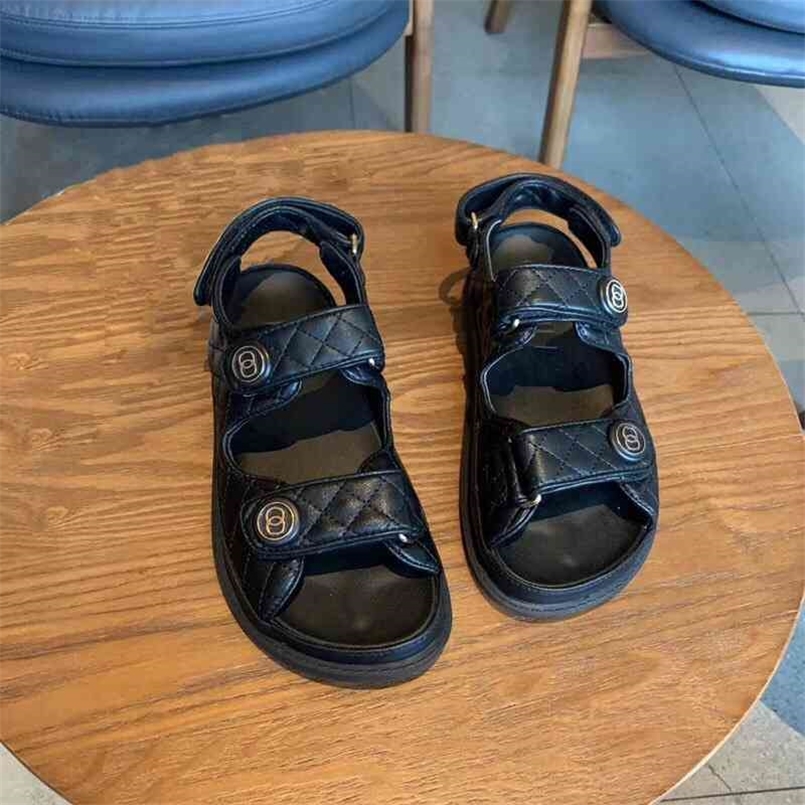 high quality sandals summer leather Velcro thick soles with style mesh women's shoes with flat belt 75% off outlet online
