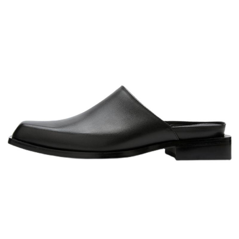 

Slippers Summer Genuine Leather Men Shoes Casual Fashion Square Toe Slip-On Slipper Mens Mules Trendy Sandals, Black