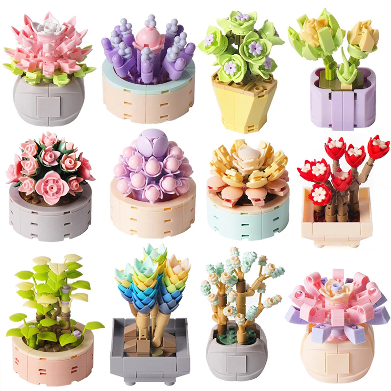 

NEW Bonsai Building Blocks City Creative Pant Flower Block Building Bricks Construction Moc Flowers DIY Potted Model Blocks Gift