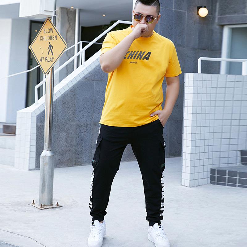 

Men's Tracksuits Oversize Casual Mens 2 Pieces Tracksuit Summer Men's Plus Size Short-Sleeved T-shirt Pant Sets Men China Gym Jogger Sui, Black