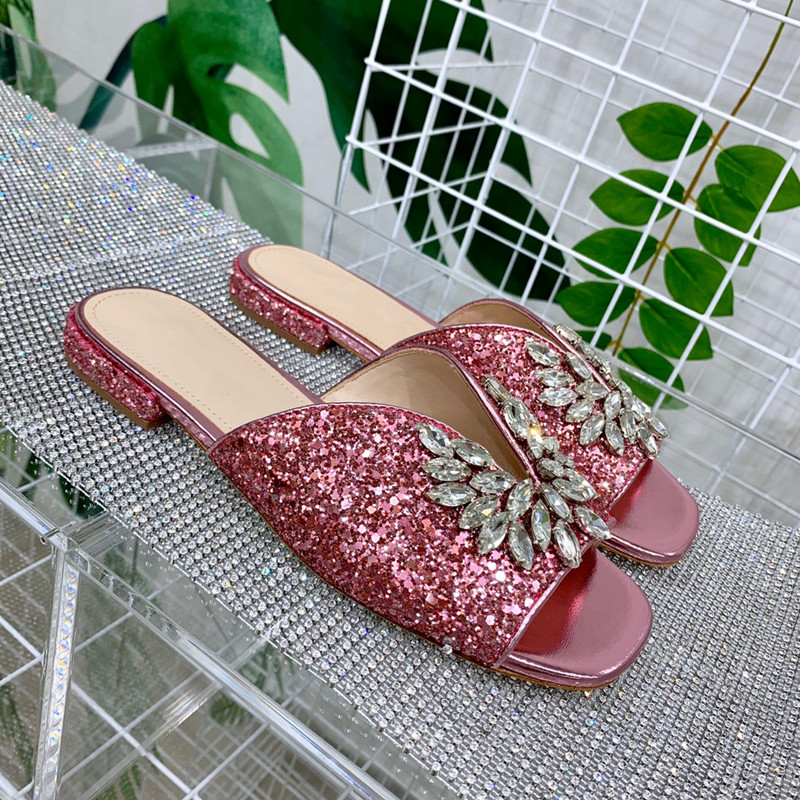 

Rhinestone Slippers Factory Ladies Direct Muller Slippers Outdoor Indoor Pink Black Sequin Large Size 35-41, Red