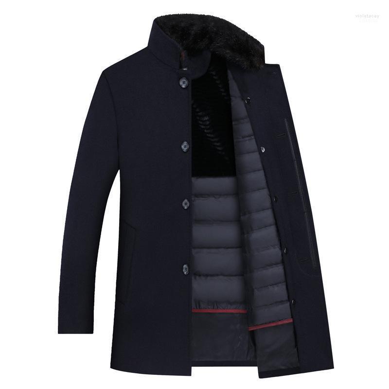 

Men's Wool & Blends Feather Cloth Coat Male Winter 2022 Bladder Collars Thickening Trench Middle-aged Viol22, Gray