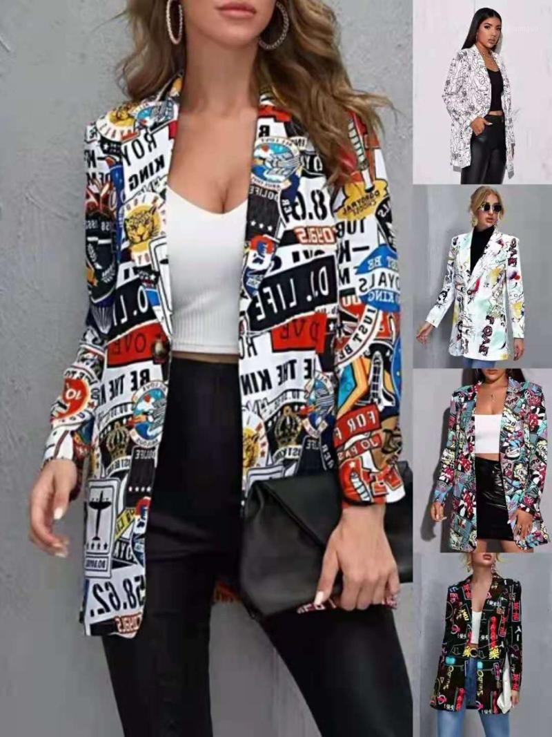 

Women' Suits & Blazers Vintage Letter Irregular Printing Blazer Women Jacket High Street Fashion Fall 2022 Plus Size Elegant Lady Coat Amer, Beige