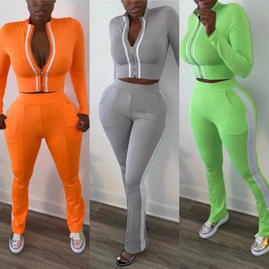 

Tracksuits Casual 2 Two Piece Set Womens Sexy Outfits Crop Top Stacked Pants Leggings Women Matching Sets Ladies Tracksuit Female 341p, Orange