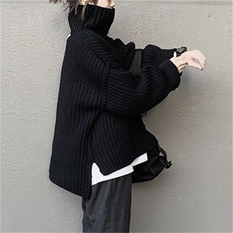 

Sweater For Women High-neck Black Solid Color All-match College Style Autumn And Winter Outer Wear Simple 201210
