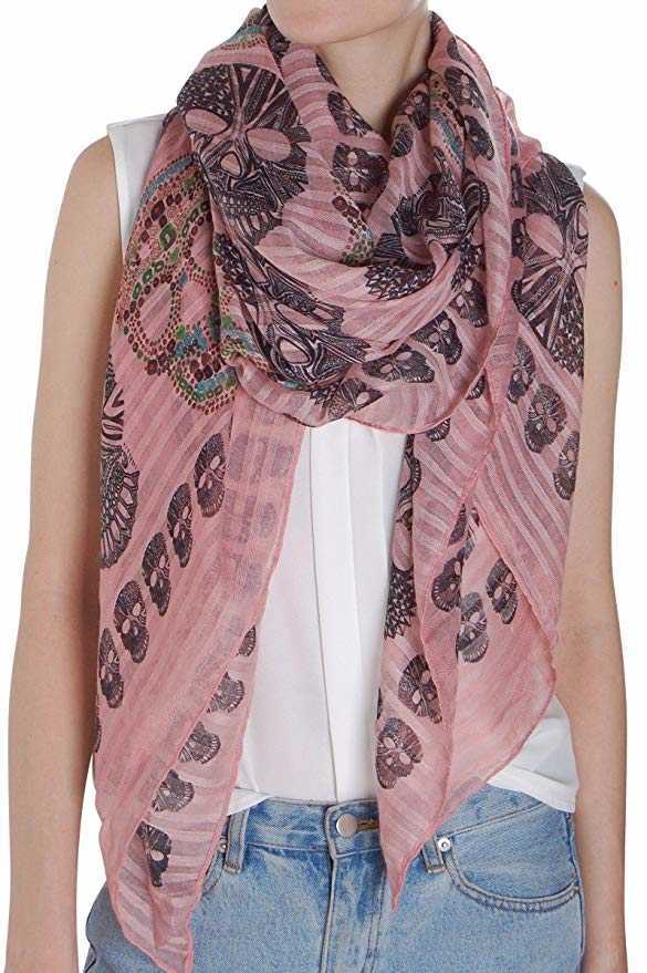 

Sugar Skull Scarf Long Oversized Lightweight Printed Shawl Wrap drop shipping