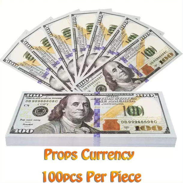 

100pcs/lot Fast Party Movie Prop Money Full Print 2 Sided One Stack US Dollar EU Bills for Movies April Fool Day Kids FY4316 F0412