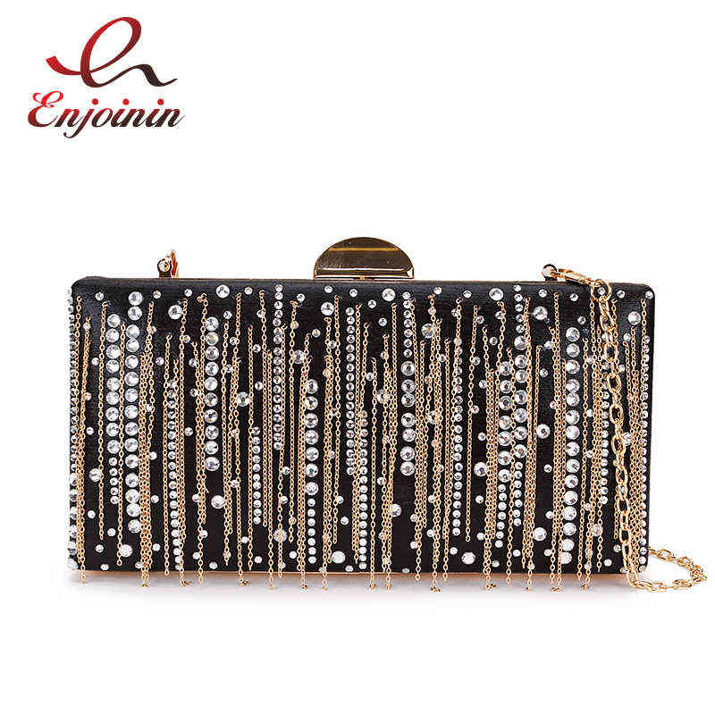 

Evening Bags Women's diamond tassel handbag, luxury, fashion, pu, for night party, shoulder bag, women's cross hand bag 220402, Black