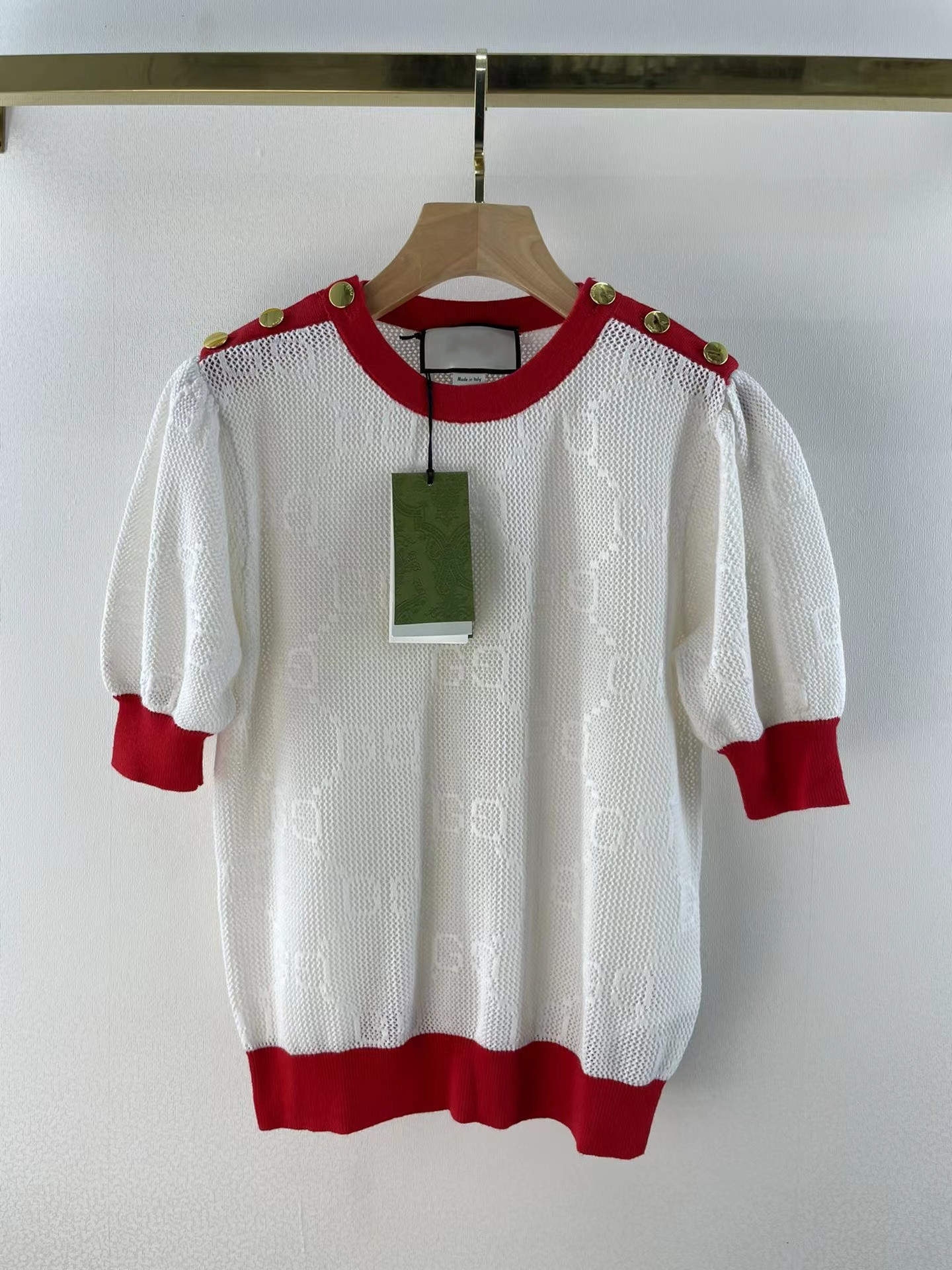 

2022 Spring Summer Milan Runway Sweaters O Neck Short Sleeve Women' Sweater High End Jacquard Pullover Designer T-Shirts 0501-07, White