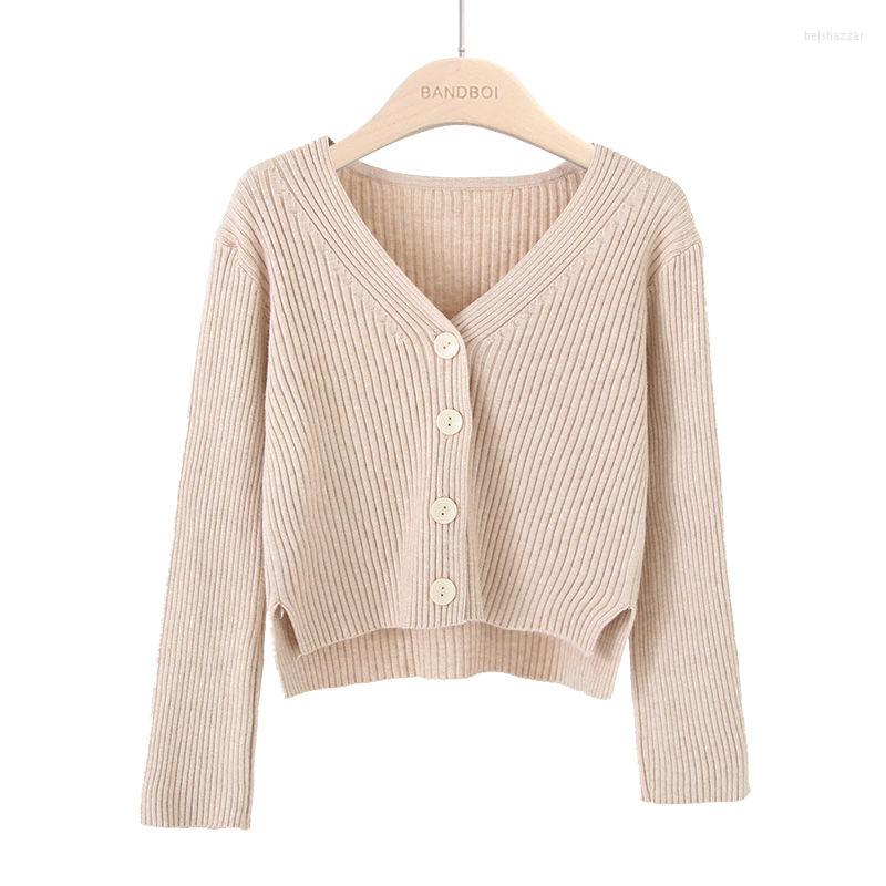 

Women' Knits & Tees Spring Autumn Fashion Short Cardigan Button Up V Neck Casual Knitting Jumpers Solid Color Feminino Y113Women, Lanse