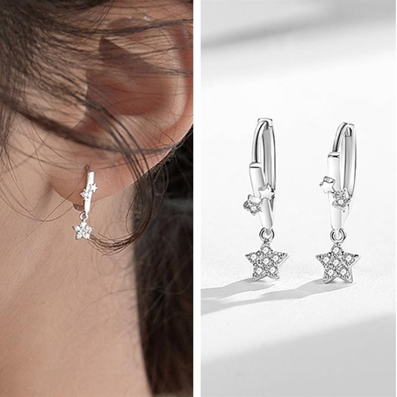 

Dangle & Chandelier Trendy 925 Sterling Silver Earrings For Girls Ear Accessories Cute Zircon Star Female Hoops Shininy Jewelry With Stones