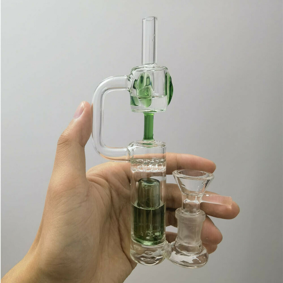 

Blue Green Mini Glass Bong Hookah Bubbler Recycler Oil Rigs Portable Water Bongs Smoking Shisha Water Pipes Dab Rig