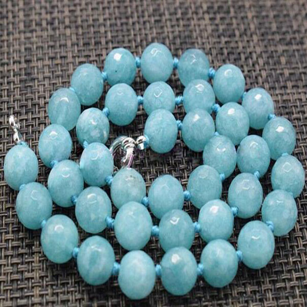 

10mm Natural Faceted Blue Aquamarine Round Gemstone Beads Necklace 18" AAA
