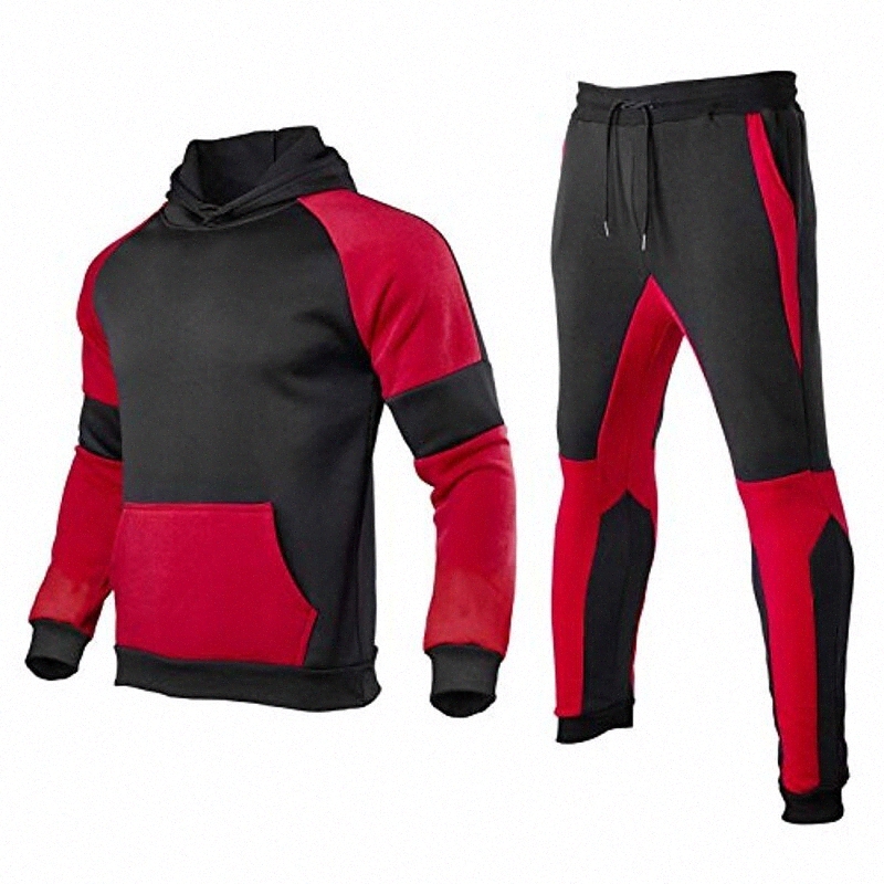 

men track suits sets color block hoodie sweatshirt joggers sweatpants casual sportswear 2 piece sweatsuits red, xl B8vP#, Black red
