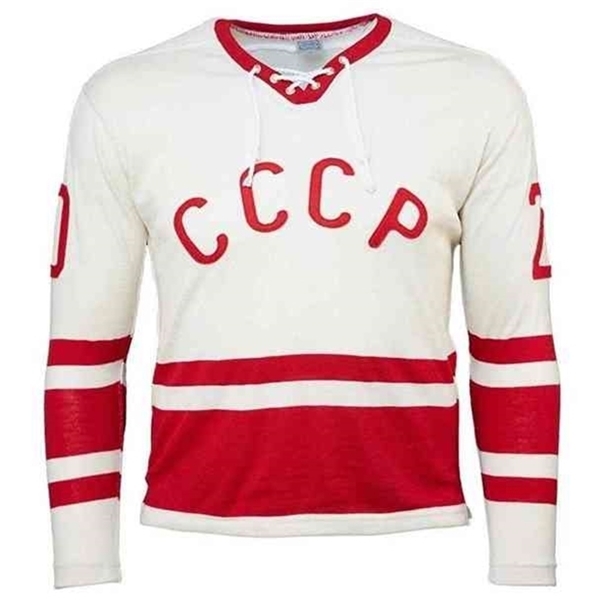 

C26 Nik1 Soviet Union 1972 Hockey Jersey Embroidery Stitched Customize any number and name Jersey, White