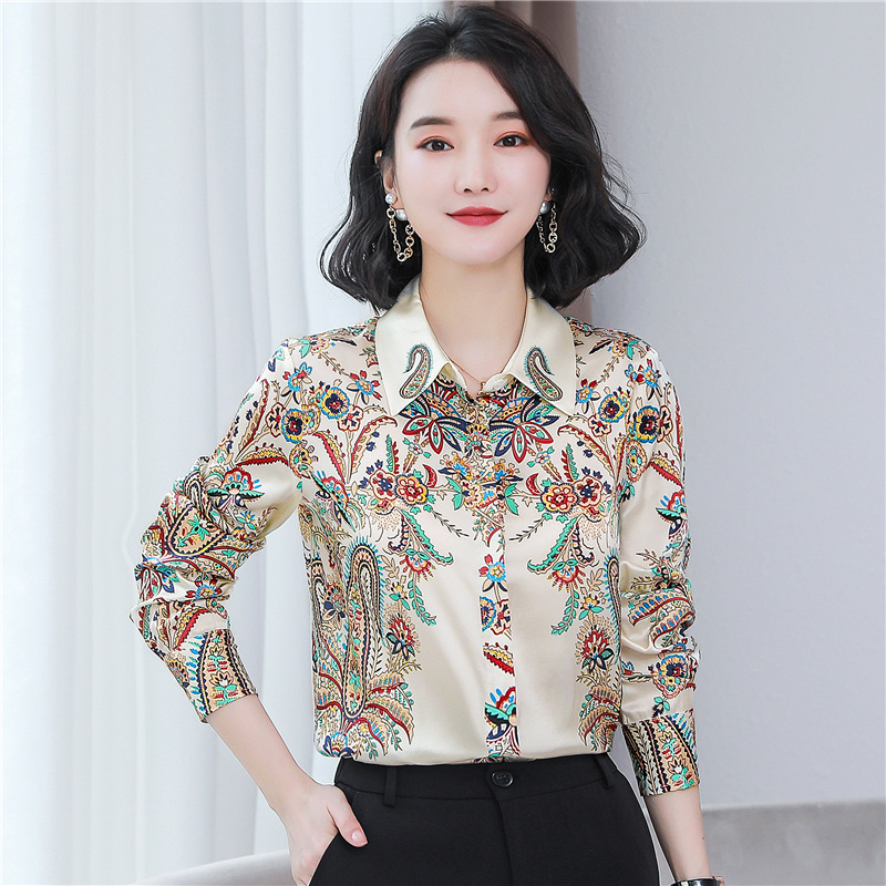 

Elegant Floral Buttoned Down Silk Shirt Long Sleeve 2022 Spring Summer Runway Designer Luxury Printed Casual Offic Blouses Lapel Neck Plus Womens Tops Clothes Fall, Customize