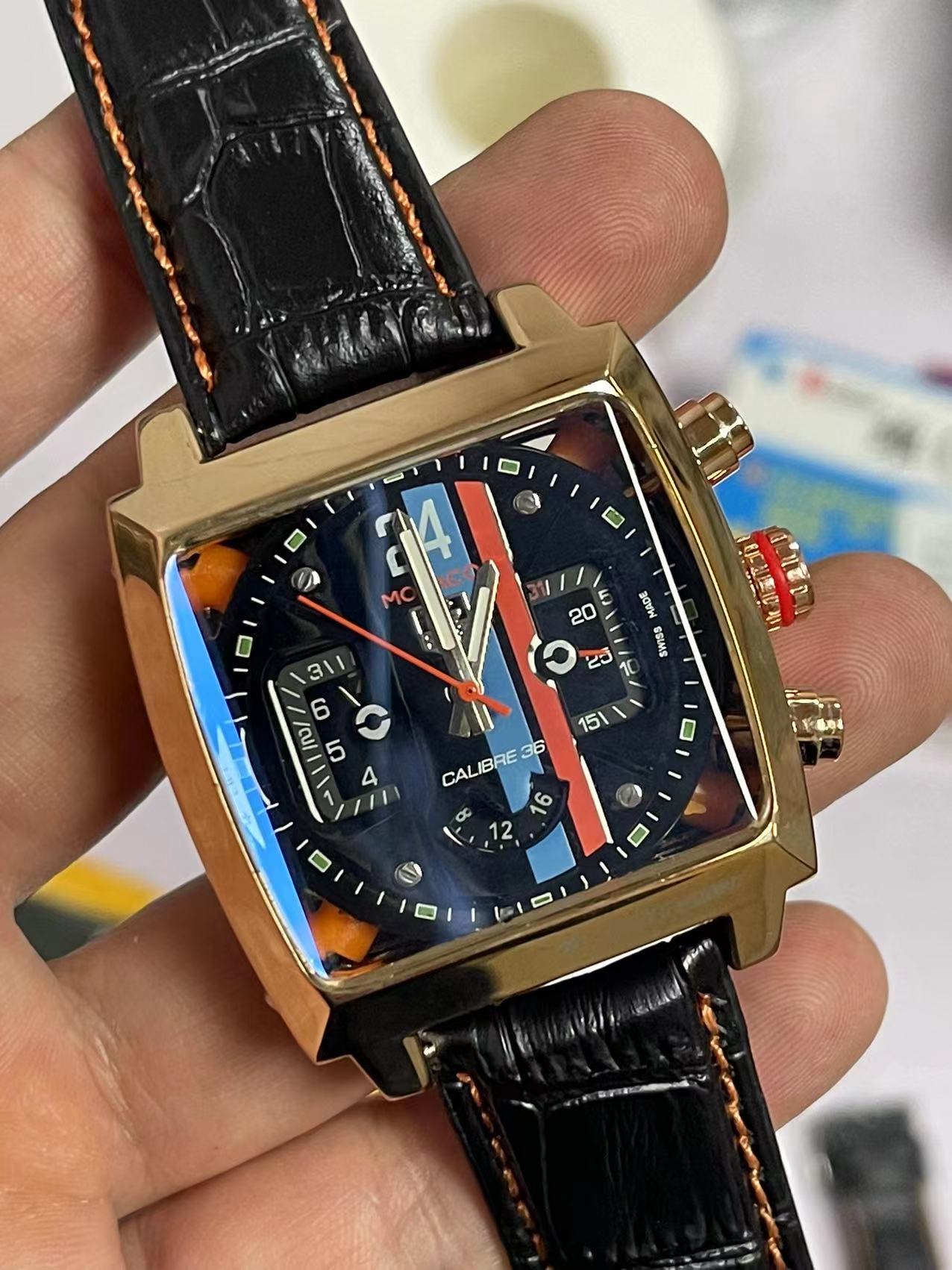 Men Automatic Mechanical Watch Black Leather Monaco-24 Fashion Sport Wristwatch 01 081040-image-790082983