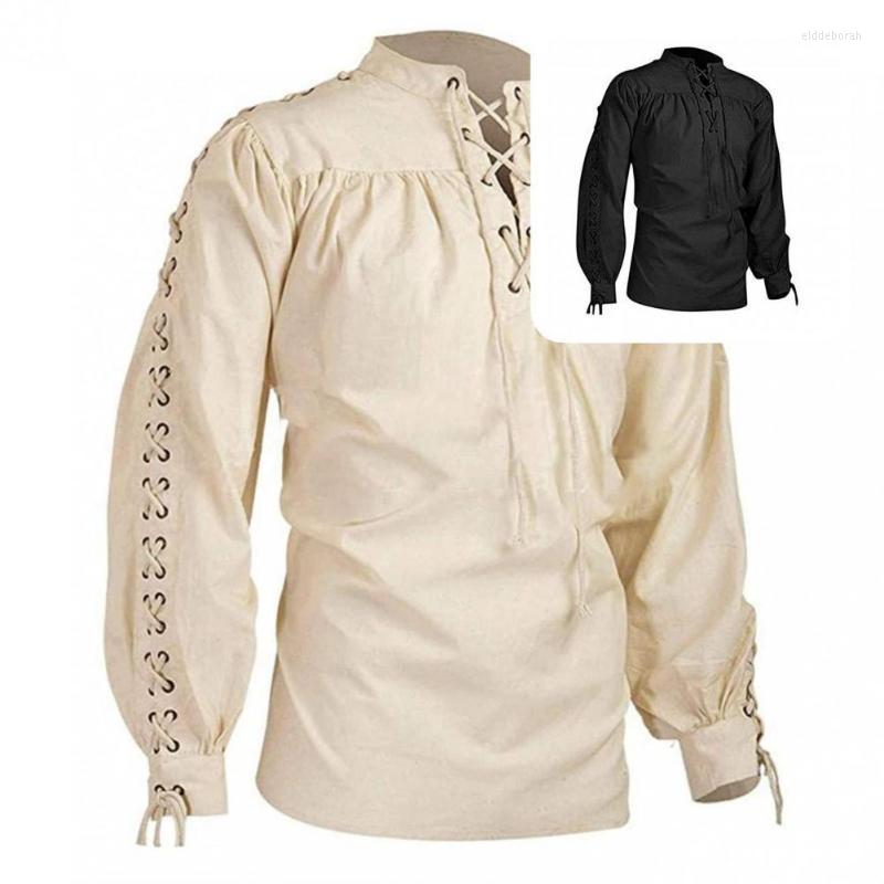 

Men's Dress Shirts Medieval Terrific Drawstring Long Sleeve Men Shirt Loose Male T-shirt For BeachMen's Eldd22, White