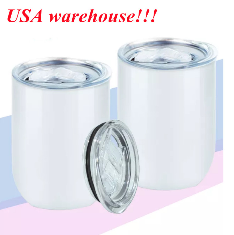 

local warehouse sublimation straight Wine Tumbler 12oz Egg Mugs double walled wine glass stainless steel tumbler Polymer Coating for Heat Transfer, White