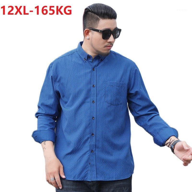 

Men's Casual Shirts High Quality Autumn 10XL 12XL 11XL Large Size Men Shirt Long Sleeve Plaid PurpleBusiness Formal Oversize Office 66 80, Green
