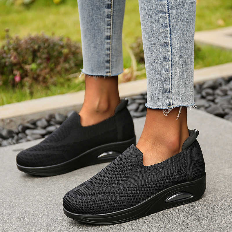 

TopSelling Stretch Fabric For Women Cansual Breathable Mesh Slip On Walking Shoes Woman Platform Sneakers Plus Size Designer Classic luxury, Black