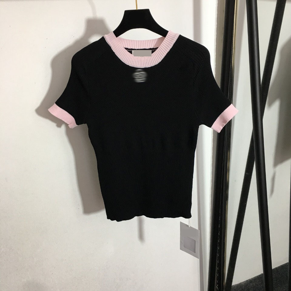 

311 2022 Spring Autumn Brand SAme Style Sweater Short Sleeve Pink Black Crew Neck Pullover Fashion Womens Clothes High Quality Womens weini