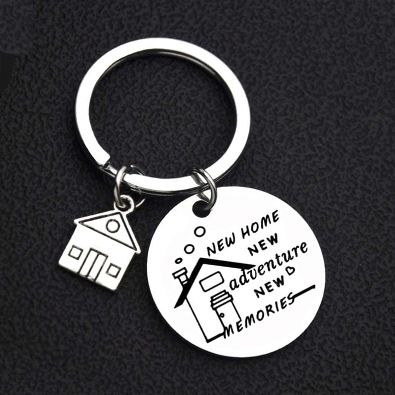 

New Home New Adventures Keychains Creative House Charms Titanium Stainless Steel Key Chains Keyring Housewarming Gifts