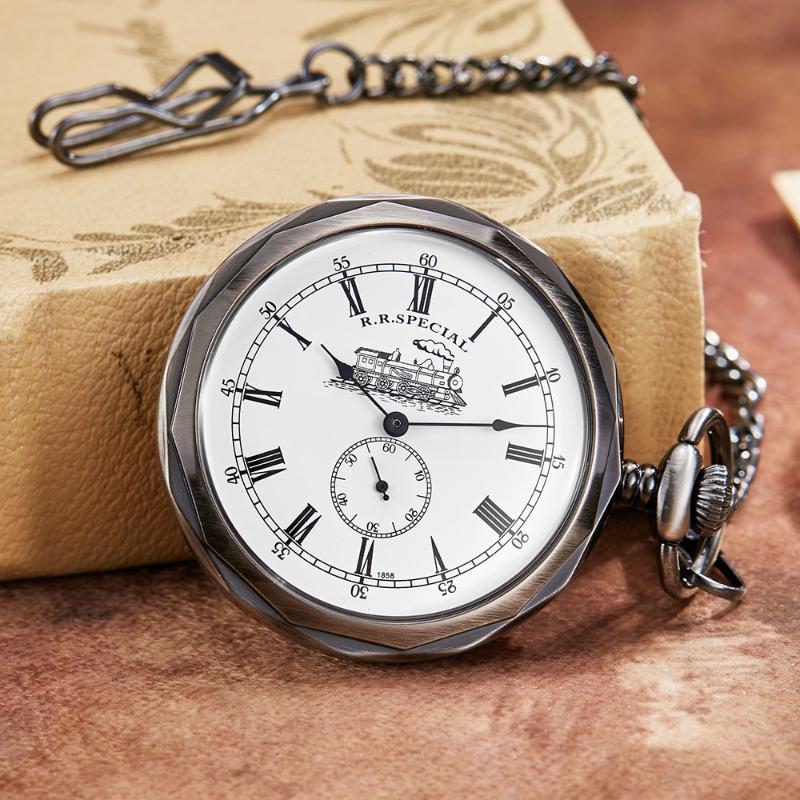 

Pocket Watches Silver Antique London & Fob Hand Wind Skeleton Men Women Mechanical Watch With Pendant Chain Necklace, Color 1