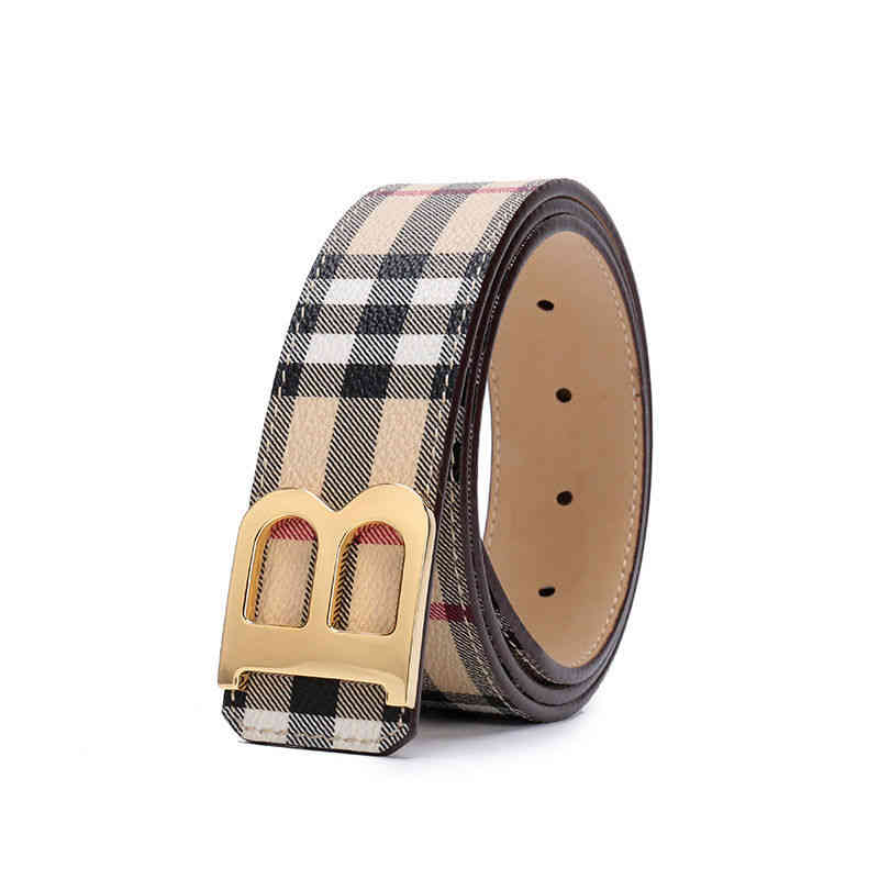 

Babaolihua Ba leather checkered net red luxury quality classic cowhide B-shaped pants belt men's, Black