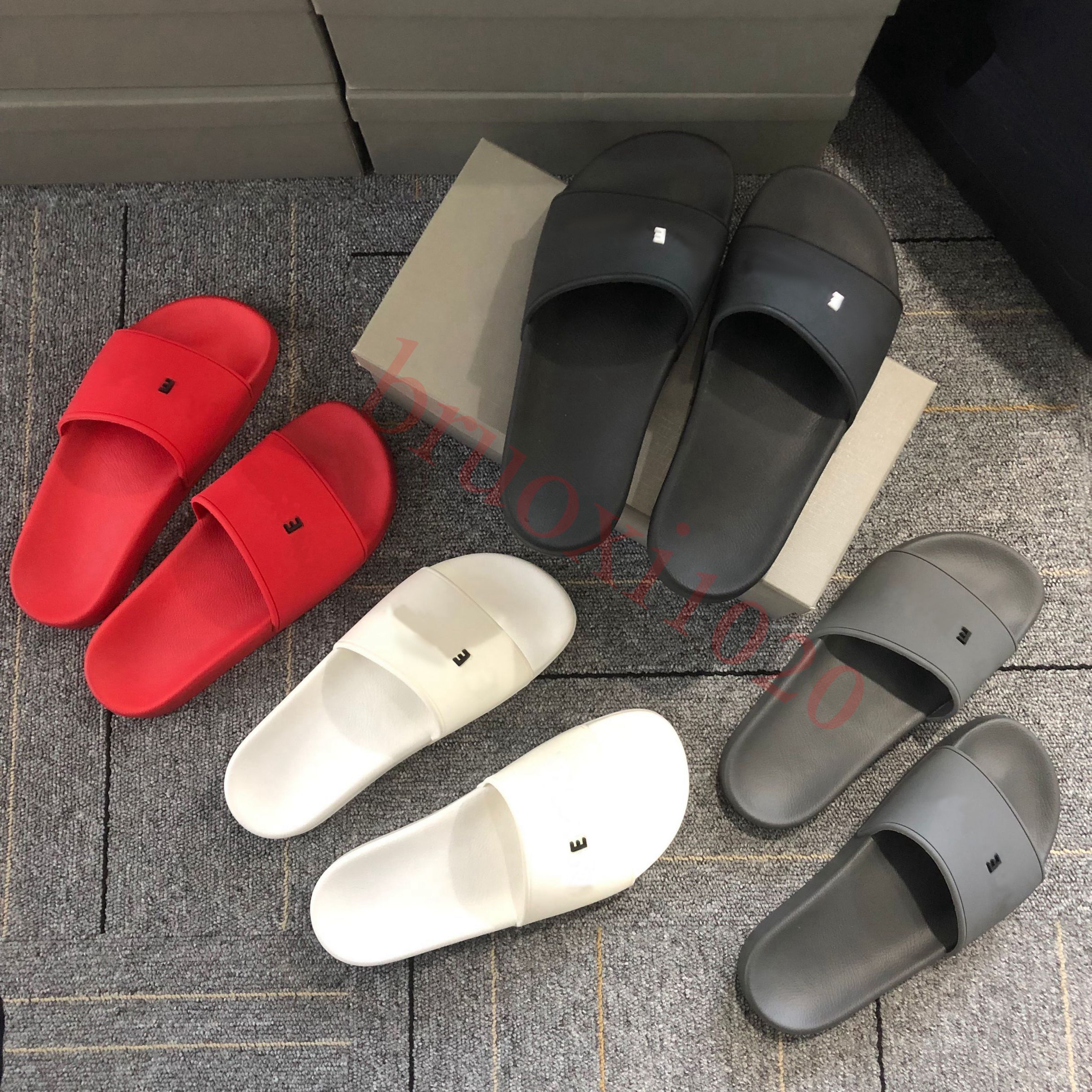 

2022 With Box Slippers Mens Womens slider slides Sandals rubber and fur Designer flat sole slipper Paris Piscine POOL SLIDE SANDAL 3D embossing logo sliders 35-42