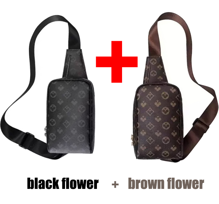 

2pcs Black and Brown Flower Bag Men's Crossbody Men Casual Sporty Shoulder Bags Male Chest Pack Waist Bag Luxury Messenger Fashion Handbag, Customize